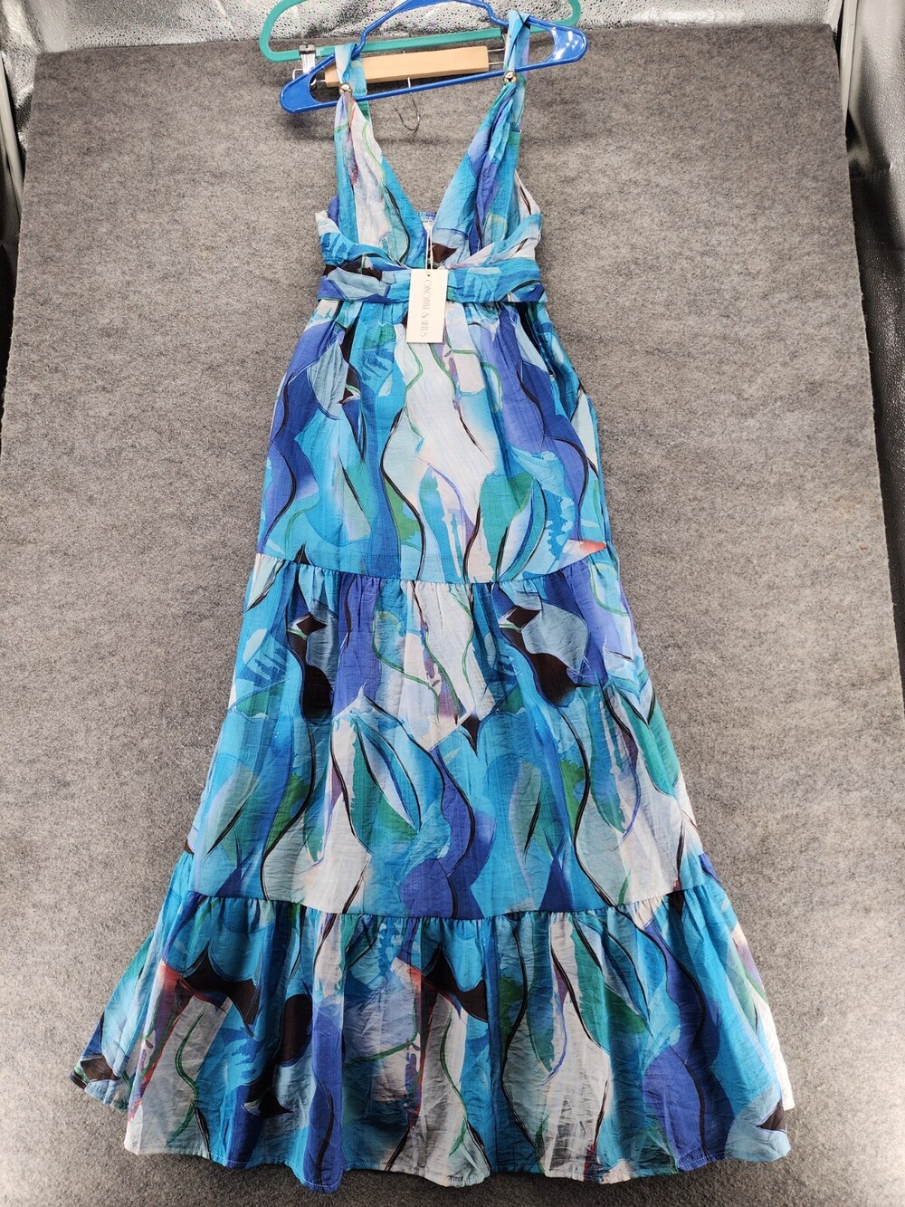 Gingham & Heels Dress Womens 6 Sleeveless Blue Maxi Flowy